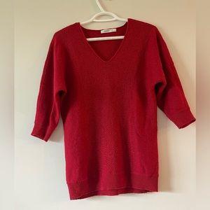 Red V-Neck Metallic Sparkle Sweater